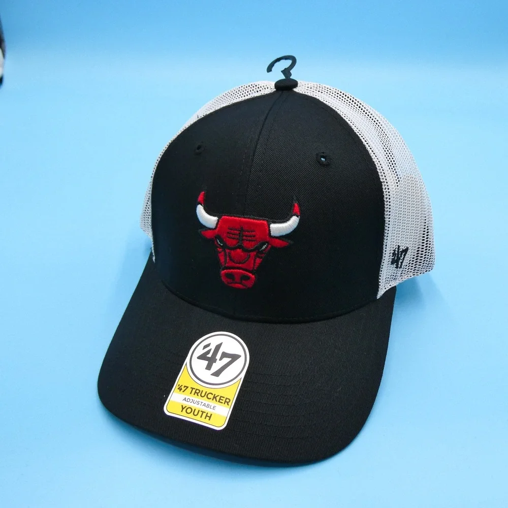 '47 Brand Trucker Hat Youth Youth Chicago Bulls Black White Mesh Snapback Cotton